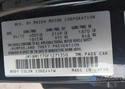 2015 Mazda Mazda3 I Sv z USA, uszkodzony, nr VIN JM1BM1T70F1271350